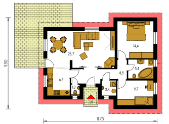 Spiegelverkehrter Entwurf | Grundriss des Erdgeschosses - BUNGALOW 26